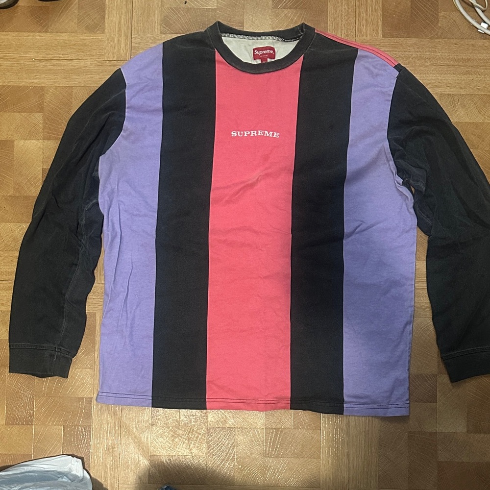 Supreme Colorblock Long Sleeve Shirt - Black, Purple, Red